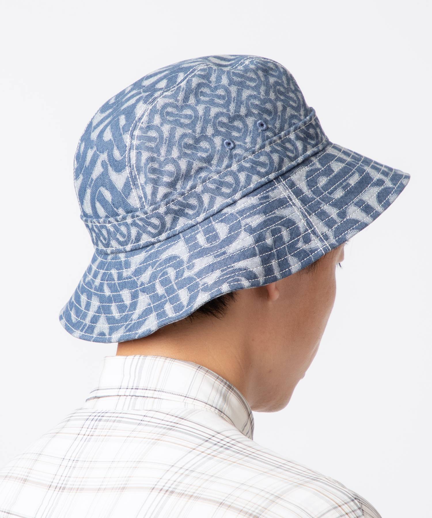 MONOGRAM PRINT DENIM BUCKET HAT 