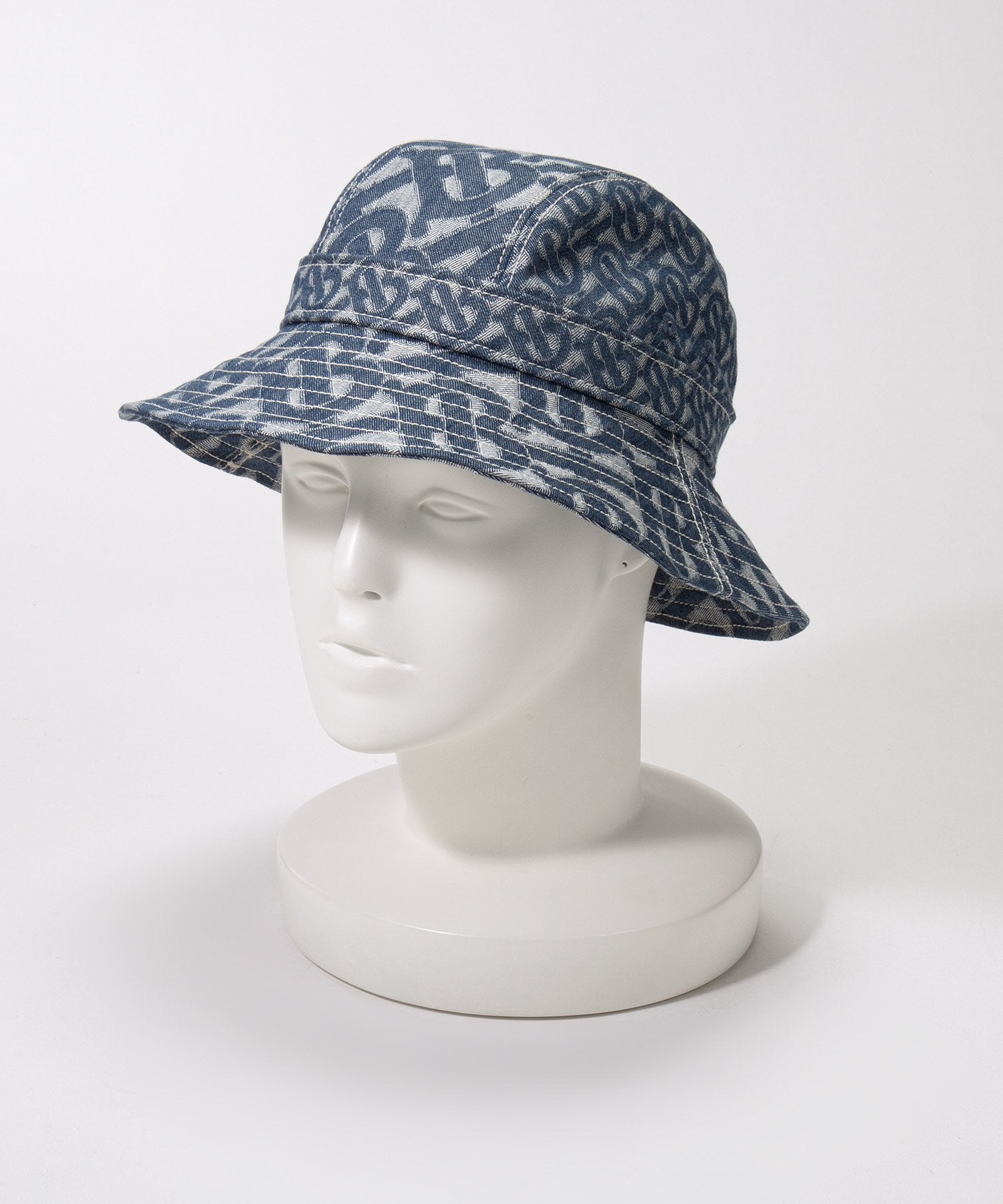 MONOGRAM PRINT DENIM BUCKET HAT 