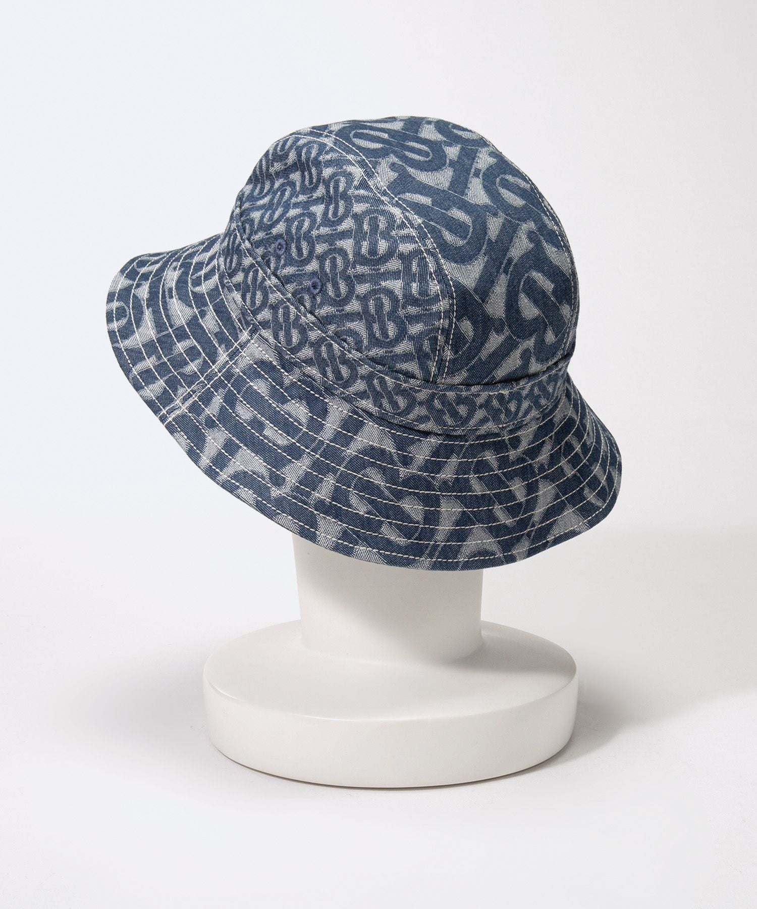 MONOGRAM PRINT DENIM BUCKET HAT 