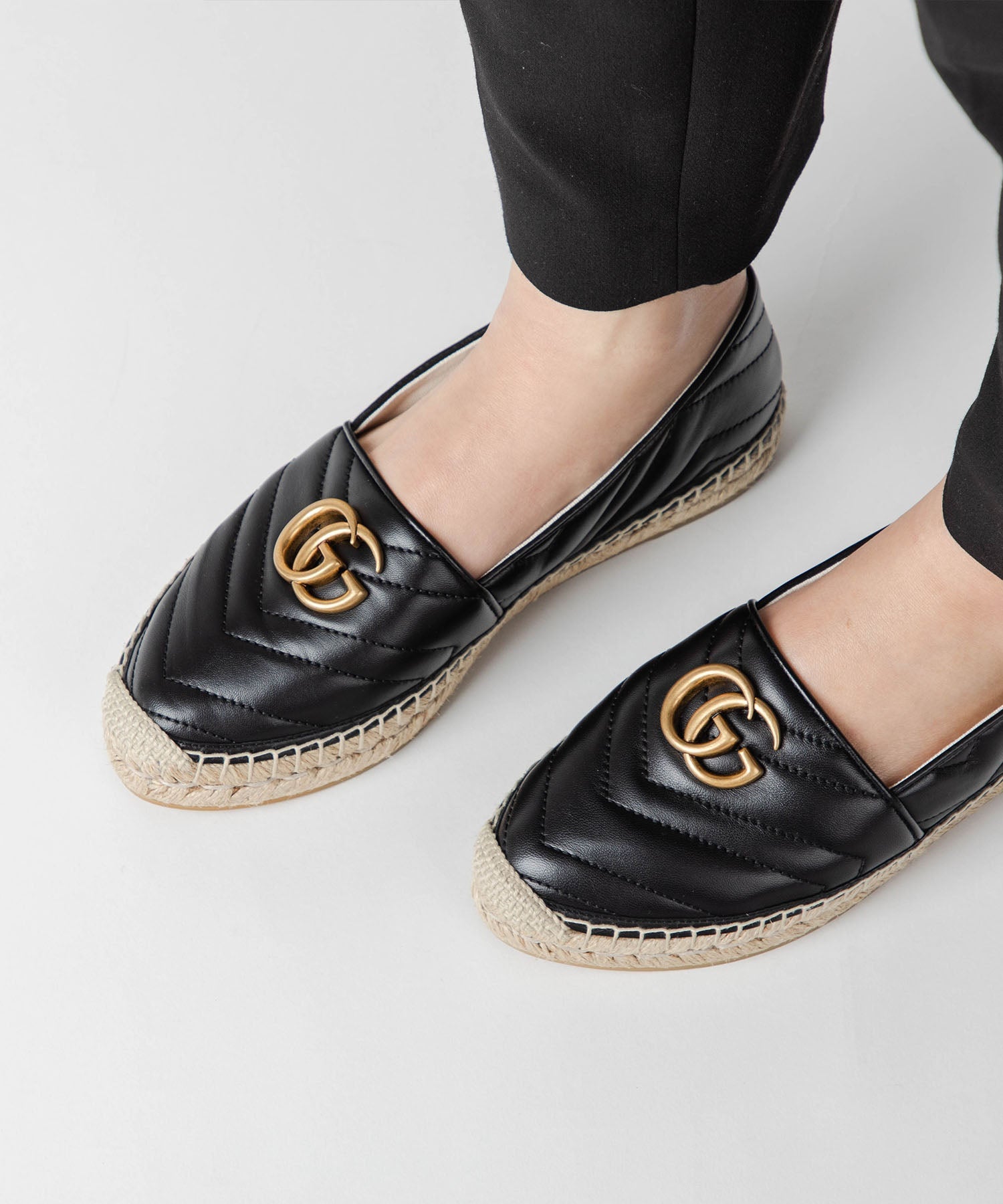 LEATHER ESPADRILLES WITH DOUBLE G jute shoes 