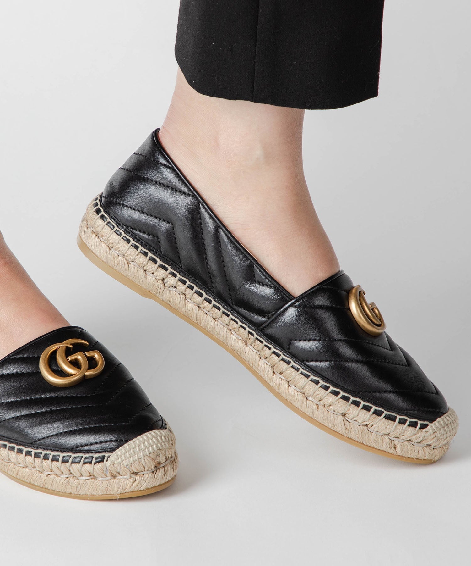 LEATHER ESPADRILLES WITH DOUBLE G jute shoes 