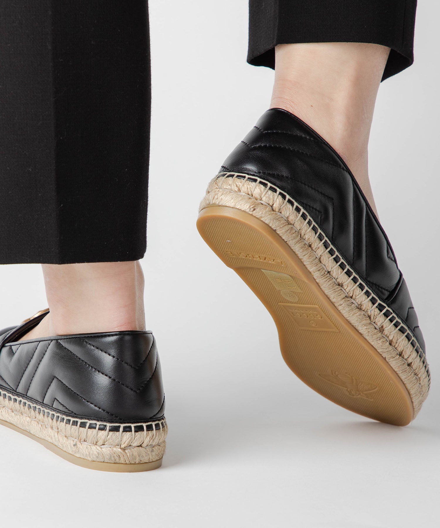 LEATHER ESPADRILLES WITH DOUBLE G jute shoes 