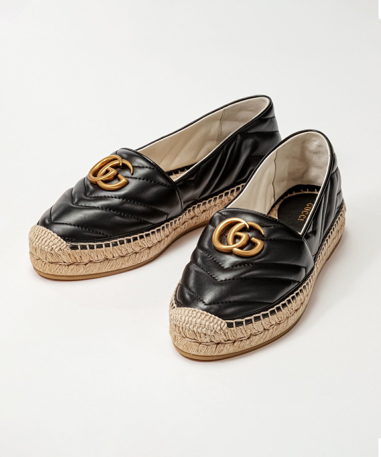 LEATHER ESPADRILLES WITH DOUBLE G jute shoes 