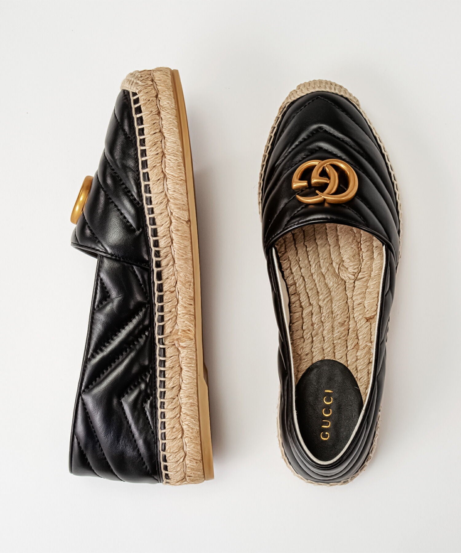 LEATHER ESPADRILLES WITH DOUBLE G jute shoes 