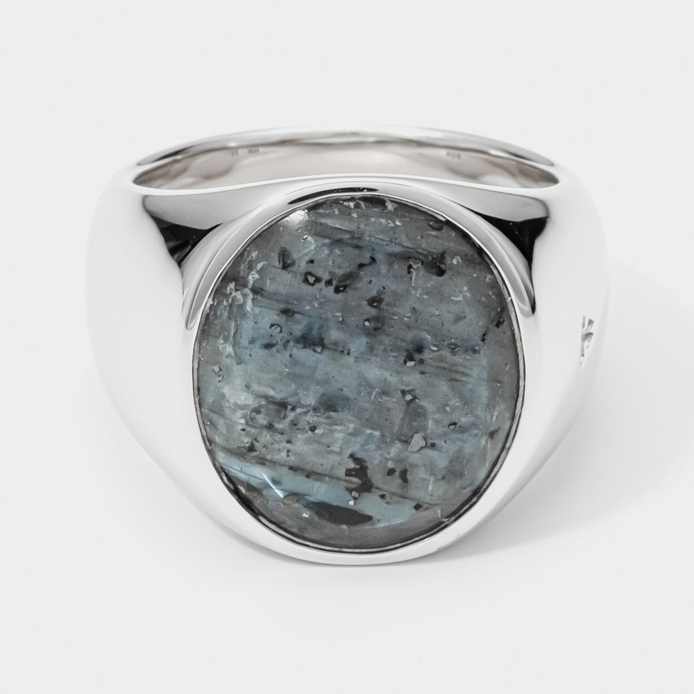 OVAL LARVIKITE STERLING SILVER RING 