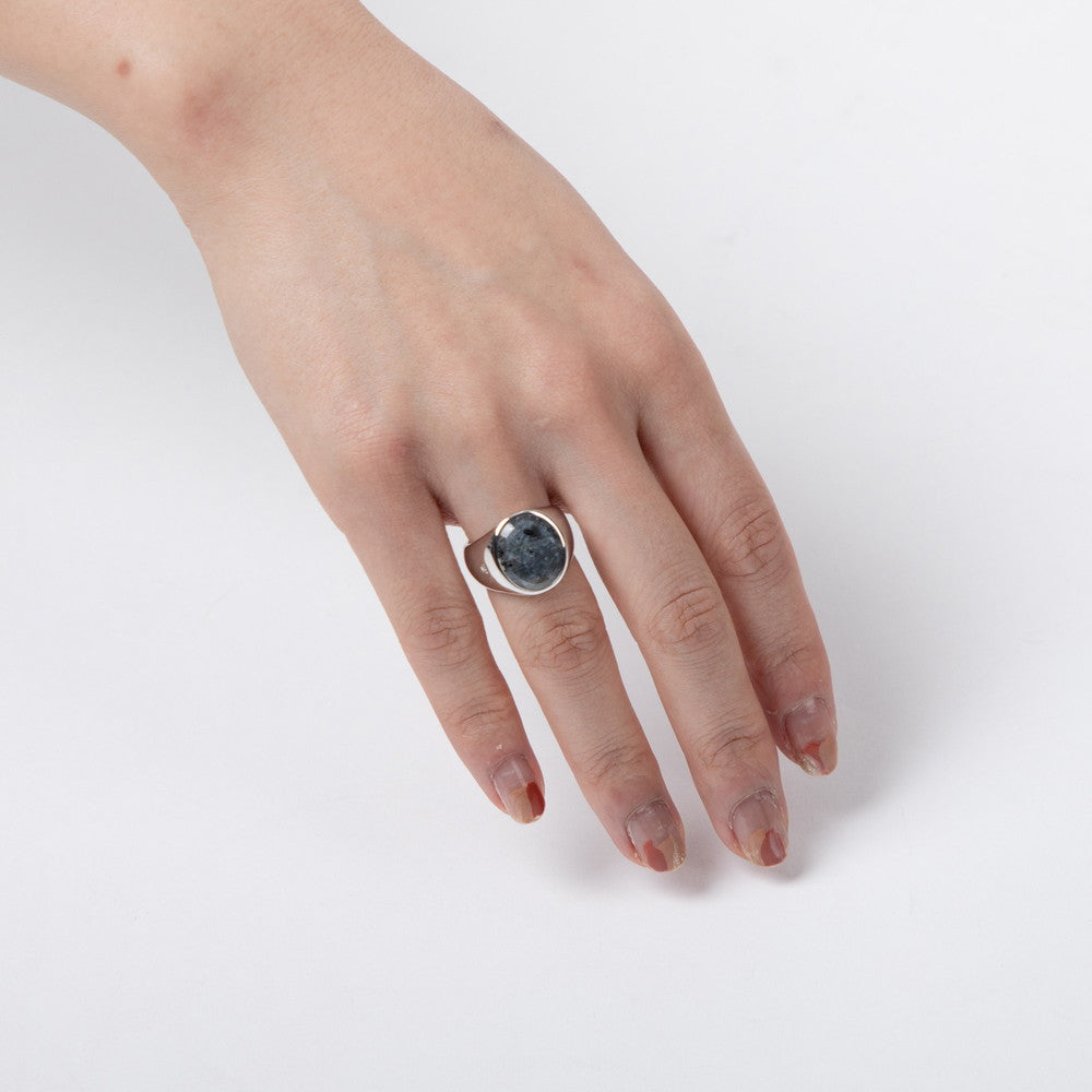 OVAL LARVIKITE STERLING SILVER RING 