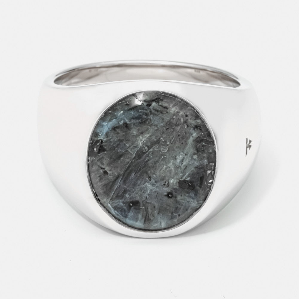 OVAL LARVIKITE STERLING SILVER RING 