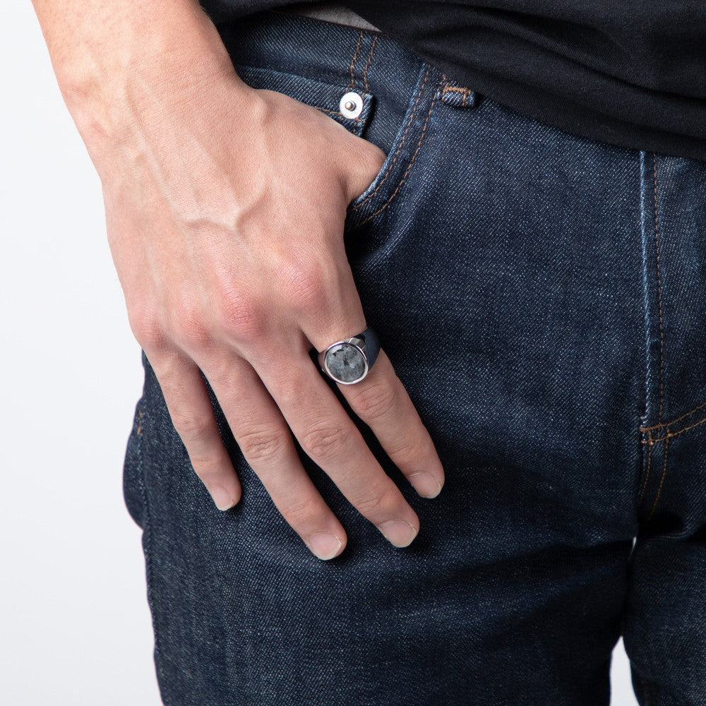 OVAL LARVIKITE STERLING SILVER RING 